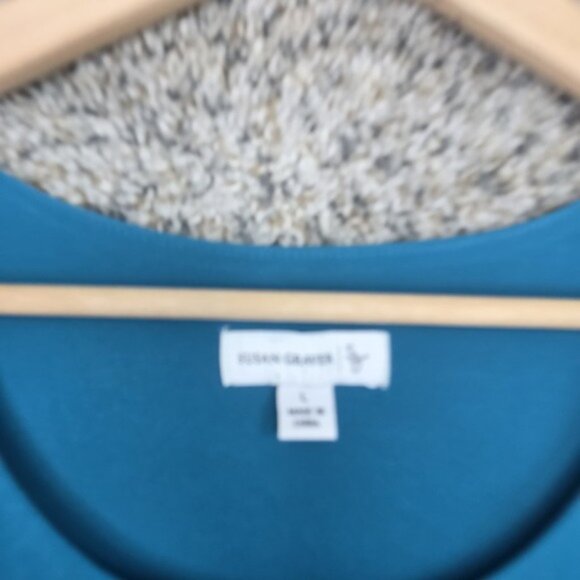 Susan Graver Top Womens Large Teal Scoop Neck Liquid Knit Layered Blouse Stretch - Picture 6 of 7